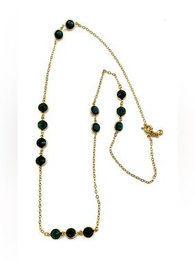 J.Crew Long Gold Tone Emerald Green Faceted Crystal Glass Bezel Necklace